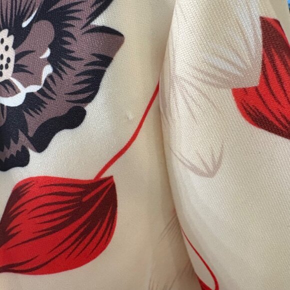 Floral Print Womens Blazer Open Front Jacket Small Lightweight Red Cream & Black - Picture 13 of 13